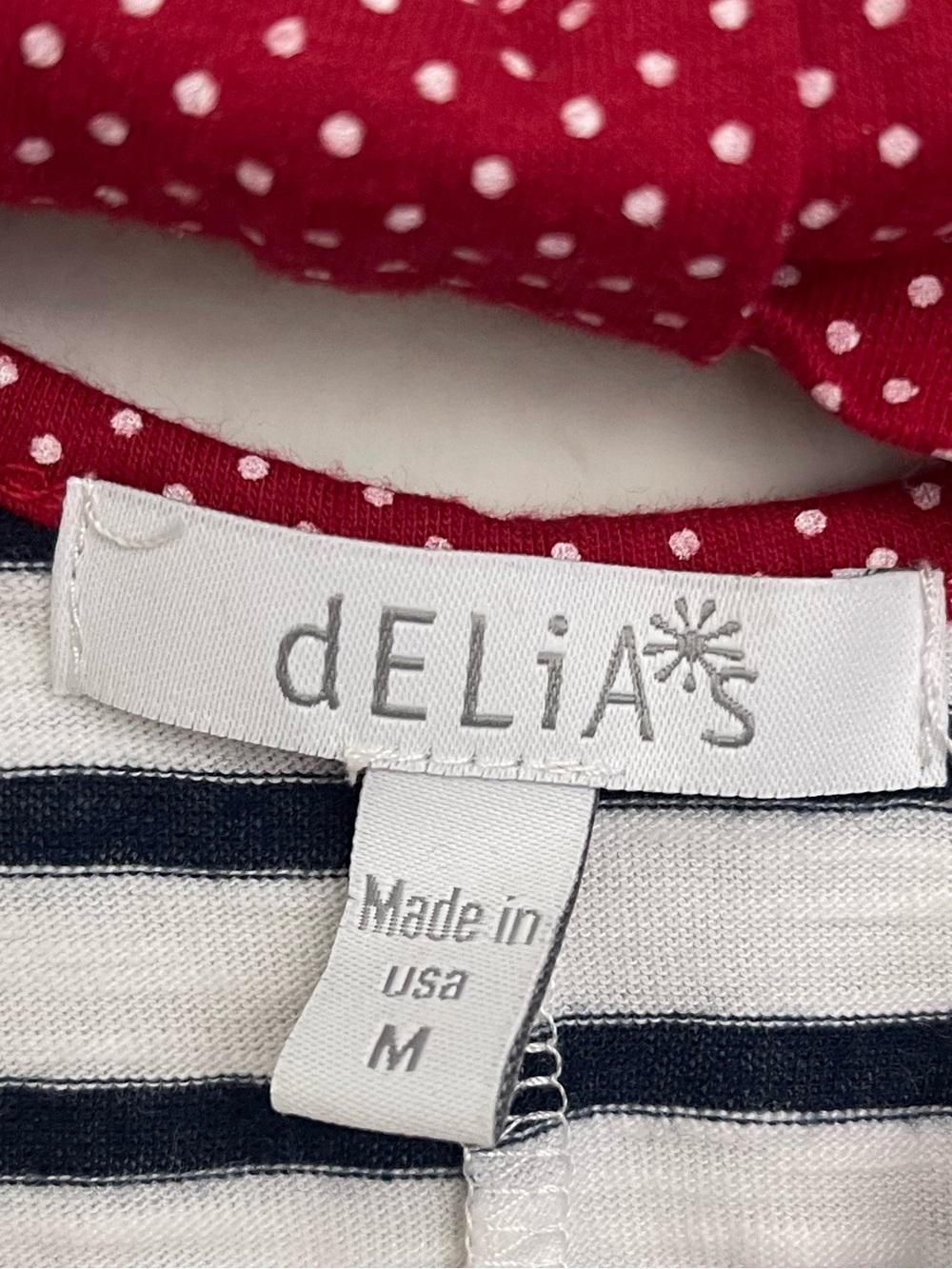delias‎ M Striped Baby Tee Red Polka Dot Bows Sailor Y2K Round Neck - Picture 7 of 8